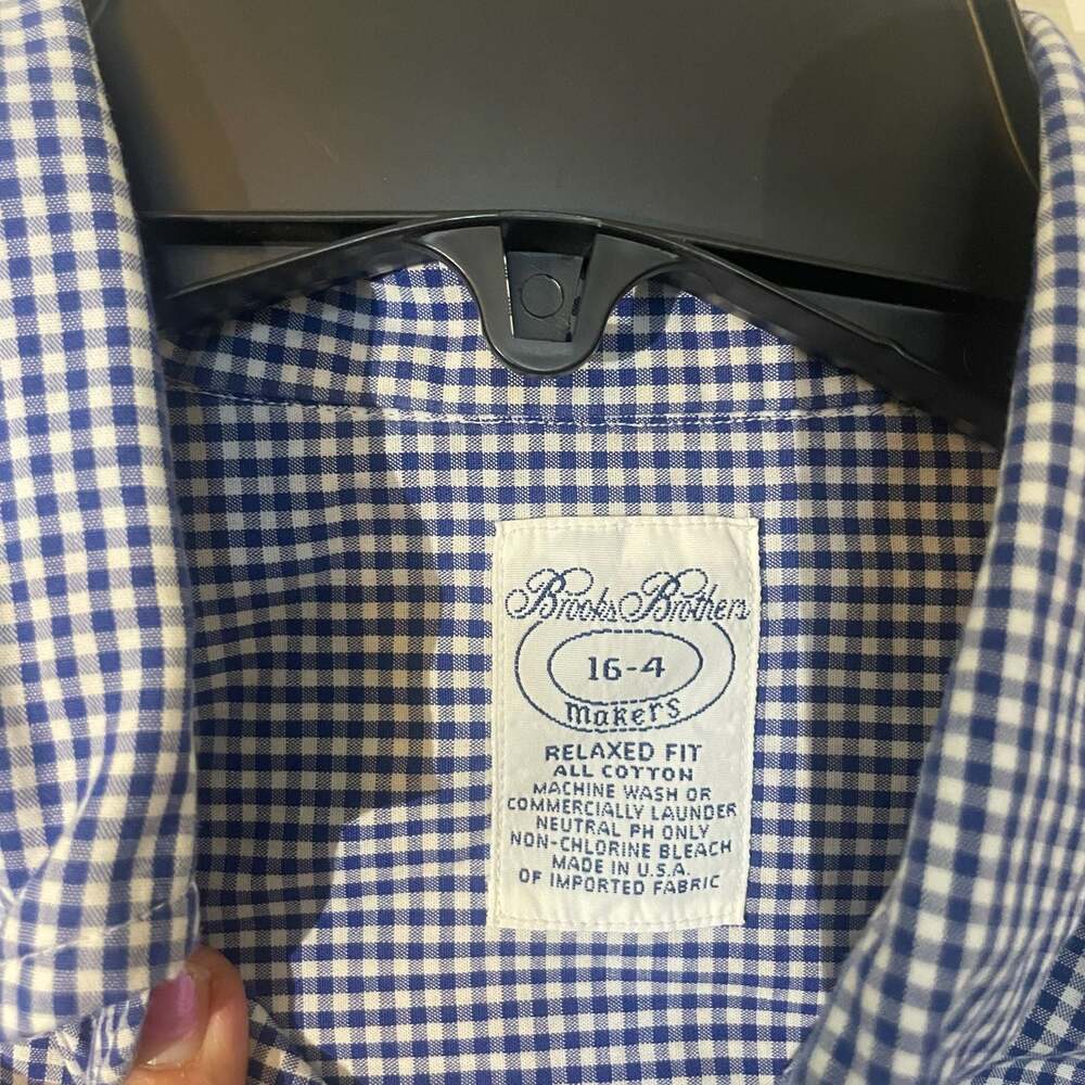Brooks Brothers Mens Sport Shirt Long Sleeve Button Front Blue White Check Sz L - Picture 2 of 3